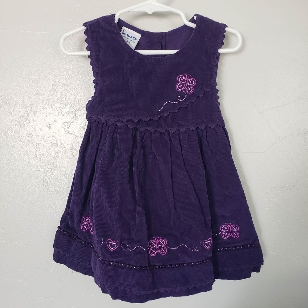 Samara Vintage Baby Girl 24 Months Sleeveless Dress Purple Corduroy Butterfly